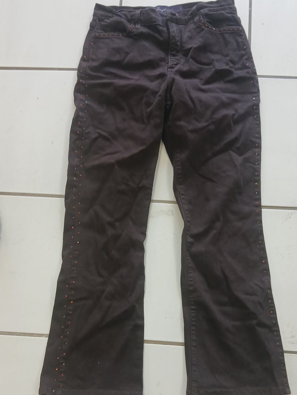 NYDJ Chocolate Brown ,Flare -Leg Jeans with Copper Stud Detail